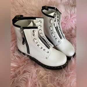 Dr. Martens Women's 1460 Double Zip Leather White & Black Combat Boots Sz 6